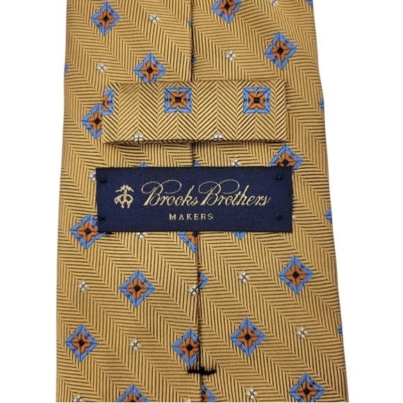 Mens Brooks‎ Brothers Makers Gold and Blue Silk Tie - Picture 2 of 6
